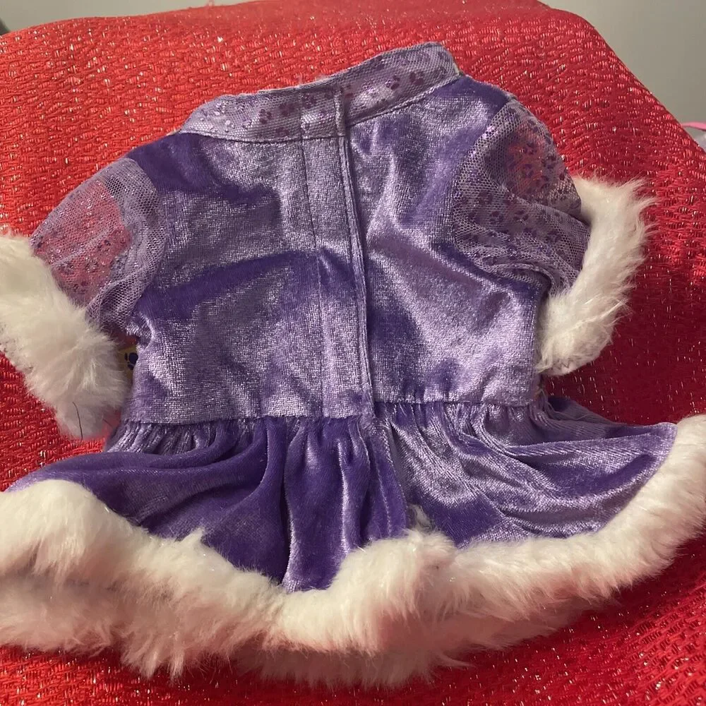 Build A Bear Outfit- Purple Dance/ Skate Dress Sequins & White Faux Fur Skates